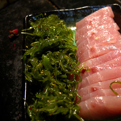 kingfisher sashimi and seaweed salad
