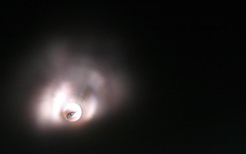 William's Eye Shot Through a Long Black PVC Pipe